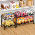 1 Pack 2-Tier Expandable Pantry Floor Organizer Cart, Rolling Pantry Storage Cart with Wheel, Adjustable Can Organizer for Kitchen Pantry, Pantry Shelves and Storage Rack for Snacks, Vegetables, Black by ThreeHio