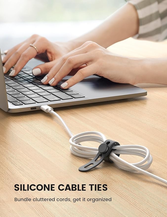 Lamicall 10 Pack Silicone Cable Ties Cord Organizer - Wire Management Wraps | Reusable, Stretchy, Skin-Friendly Rubber Charger Straps Ties, Electrical Cord Keeper for Travel, Home Office Desk Accessories - Image 2