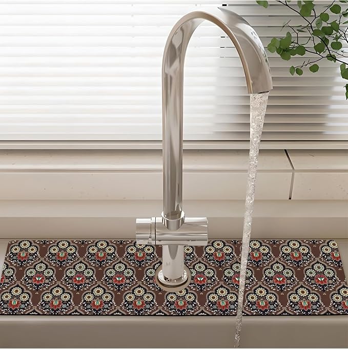 Patterned Sink Faucet Mat Kitchen Splash Guard Super Absorbent Drying Mat, Non-Slip Drain Pad for Kitchen Counter or Bathroom-24x5.5in - Image 2