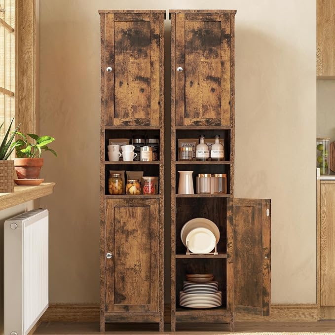 67" Tall Bathroom Cabinet with 2 Adjustable Shelves and 2 Doors, Narrow Bathroom Storage Cabinet for Small Space, Living Room, Entryway, Kitchen, Rustic Brown - Image 4