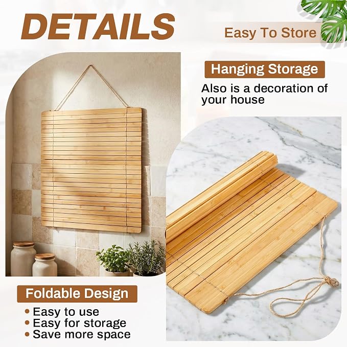 Wooden Dish Drying Rack, 17.8 x 16 Inch Roll up Kitchen Over Sink Dish Drying Rack for Dishes, Plates, Bowls, Wooden Cover Counter Space, Crack Resistant Drainer, Kitchen Supplies(Natural) - Image 4