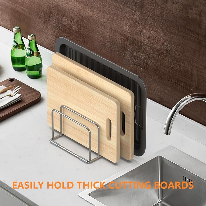 Cutting Board Holder Stand, Chopping Board Storage Rack, Cutting Board Organizer, 304 Stainless Steel Chopping Board Holder, Cookie Sheets Organizer 1.0+1.2 Inch Width Slots (2 PCS) - Image 5