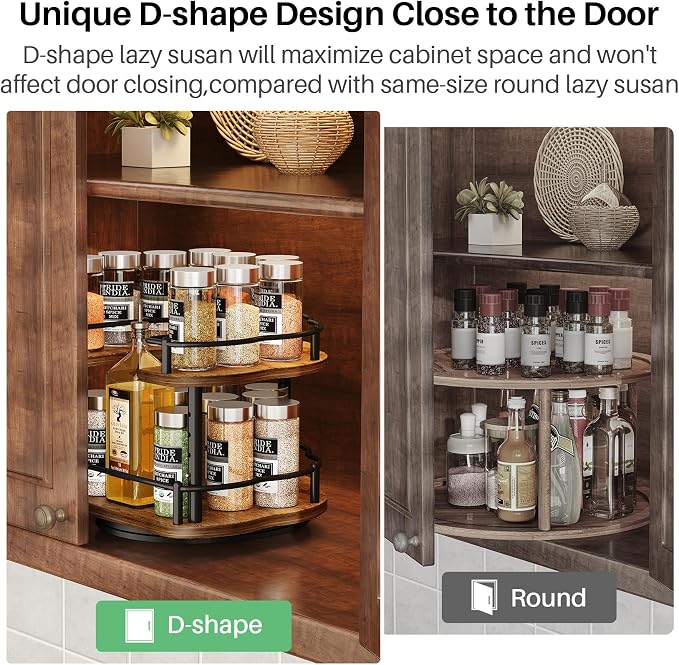 SNTD Lazy Susan Spice Rack Organizer for Cabinet, Wood, Vintage, 9 in | Rotating Turntable, Height Adjustable, Space-Saving D-Shape Design, Revolving Spice Storage for Kitchen Countertop Pantry - Image 5