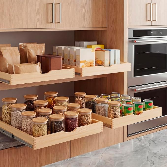 Sintuff 4 Pack Wooden Pull out Tray Cabinet Organizer Gentle Close Roll out Shelves for Kitchen Cabinets Fully Assembled Slide Pantry Shelves (26'' X 21'') - Image 6