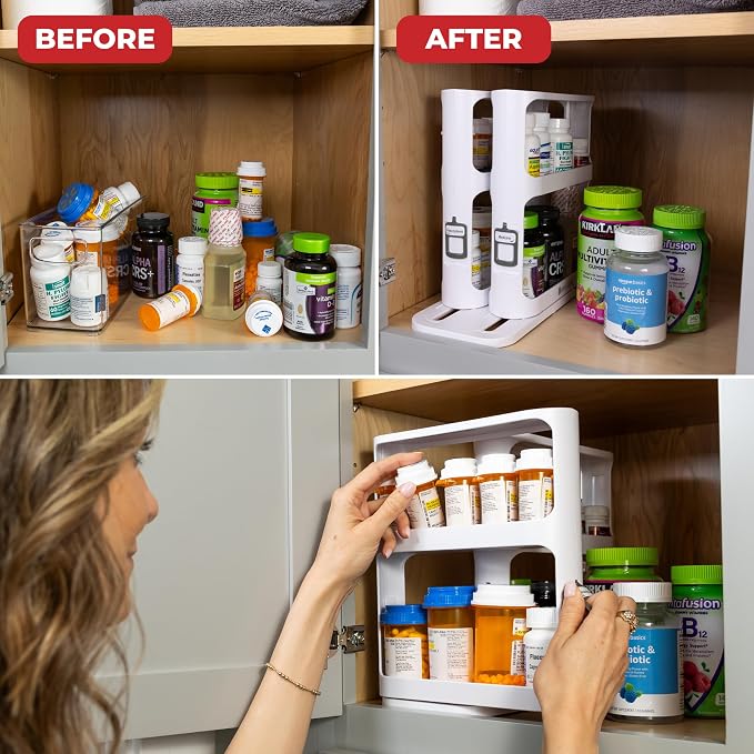 Spice Rack Organizer for Cabinet, Pull & Rotate, 2-Tier | Double-Decker Shelves, 10.8"H x 5.25"W x 10.8"D, Modular Side-By-Side, Non-Skid Feet, Stick-On Labels, Sturdy Build - Image 8
