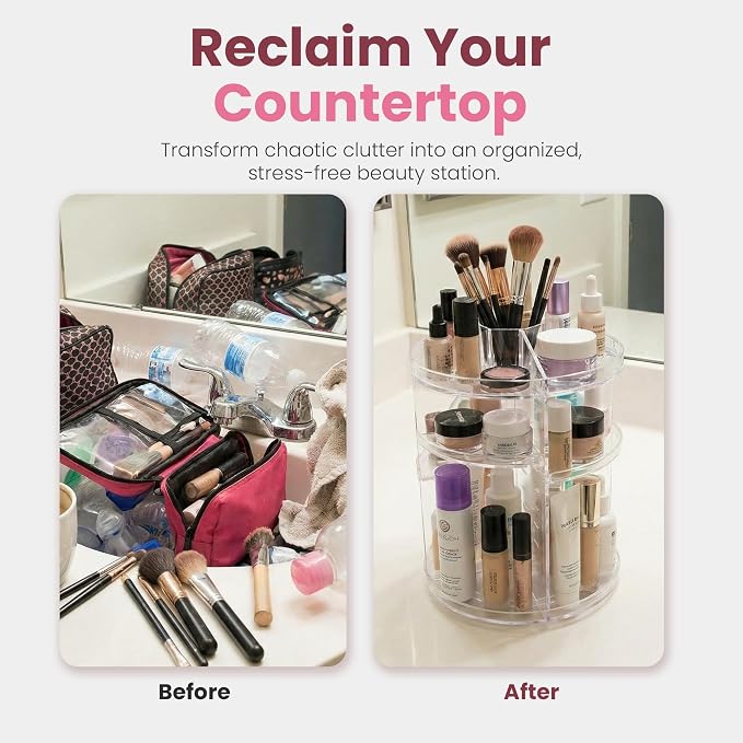 Masirs 360 Rotating Makeup Organizer Countertop, Adjustable Shelf, Clear | 360-Degree Rotating Makeup Organizer, Adjustable Shelf Height, Cosmetic Perfume Skincare Storage, Vanity Countertop, Clear - Image 5