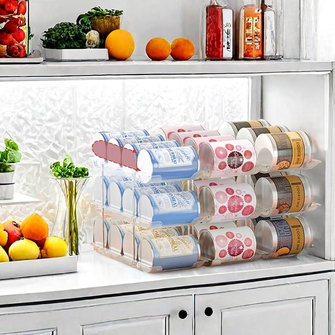Can Organizer for Pantry, 3 Tier Rolling Can Storage Organizer Pantry | Automatic Rolling, Holds 36 Cans, Combinable Canned Food Organizer, Clear Soda Can Organizer, Fits Cabinets, Pantry & Fridge - Image 4