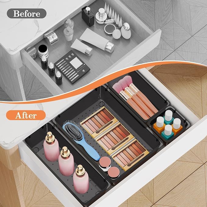 25 PCS Plastic Drawer Organizer, Versatile Organizer Trays & storage Bins | 4-Size Versatile Organizer Trays & storage Bins for Makeup, Jewelry, and Gadgets in Bathroom, Bedroom and Office, Clear Black - Image 4