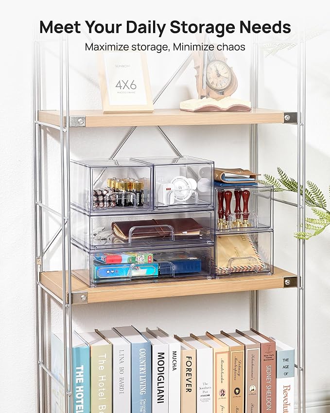 Vtopmart Clear Stackable Storage Drawers Set of 5, Plastic Organizer Bins | Multi-purpose Boxes for Bathroom Accessories, Beauty Supplies, Ideal for Cabinet, Shelf, Pantry, Laundry Room Organization - Image 3