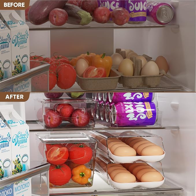 theaoo Egg Holder for Fridge, Automatic Rolling Egg Container, White, 2Pack | Quick Removable Inner Tray For Easy Egg Loading. Stackable Egg Dispenser For Refrigerator Storage And Organization - Image 6