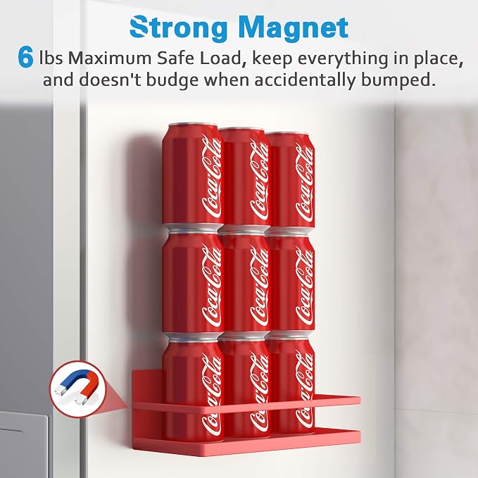 Magnetic Spice Rack, Strong Magnetic Shelf with 2 Removable Hooks, Perfect Space Saver for Small Kitchen/Apartment, Awesome Metal Cabinet for Holding Spices, Jars, Bottle, Beve(Red, 2Pack) - Image 3