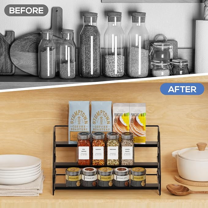 3-Tier Spice Rack for Short Cabinets, Metal Spice Organizer, 1PC | Spice Rack Organizer for Cabinet Keeps Labels Visible, Spice Organization For Cabinet And Countertops - Image 2