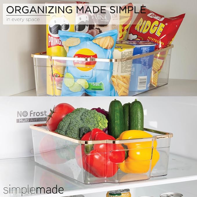 SIMPLEMADE Clear Refrigerator Organizer Bins - Clear Bins for Fridge, Containers for Fridge and Freezer, Multipurpose Storage for Kitchen, Office, Bathroom, Gold Rim (8" x 12") - Image 7