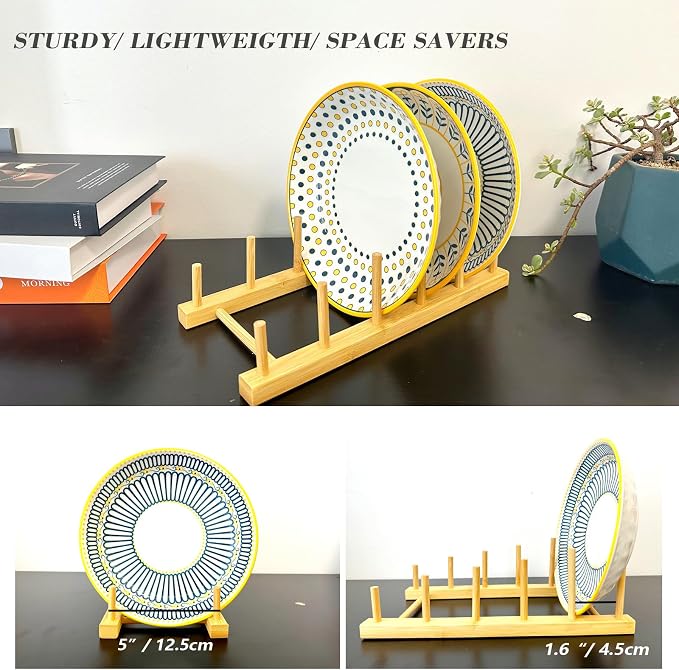 Plate Display Stands, 2 Pack 5-Slot Wooden Plate Holder Organizer | Sturdy Craft Show Display Stand for Art Prints, Book, Photo, Picture Frame, Plaque, Platter and Tabletop Decor - Image 2