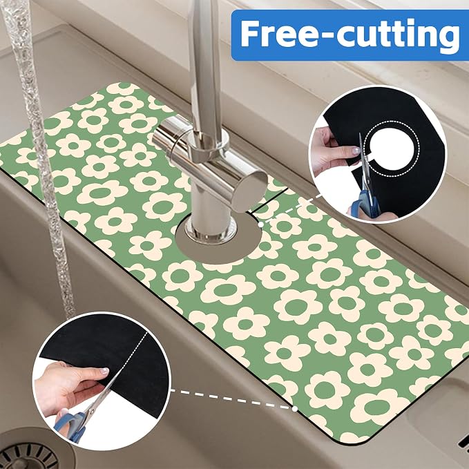 Vintage Groovy Flowers Sink Faucet Absorbing Mat Splash Guard Behind Sink Absorbent Fast Drying Draining Mat for Bathroom Kitchen 5.5"15 - Image 7