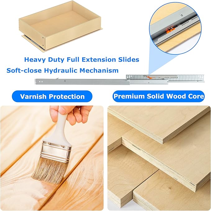 WelFurGeer Soft Close Pull Out Cabinet Organizer, 17" W x 22" D Heavy-Duty Plywood Pull-Out Cabinet Drawer, Cabinets Roll Out Drawers, Durable Pullout Drawers for Home & Kitchen Organization - Image 5