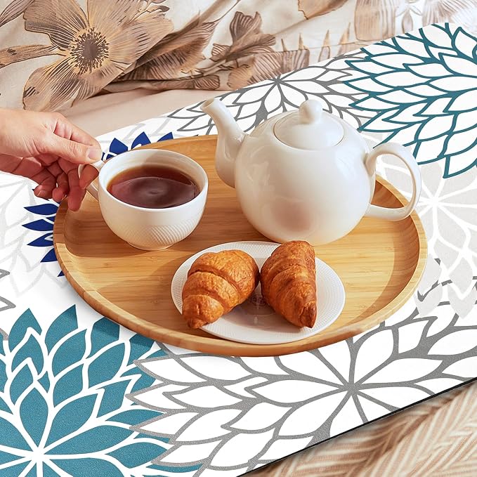 Findosom 2PCS 12" x 20" Dish Drying Mat & 24" x 5.5" Sink Splash Guard, Super Absorbent & Cuttable Dish Mat Drying Kitchen Mat with Blue Floral, Hide Stain Drying Mat for Kitchen Counter - Image 8