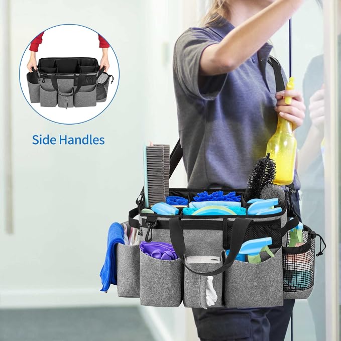 LoDrid Wearable Cleaning Caddy Bag with 4 Foldable Dividers, Grey | Cleaning Supply Organizer with Shoulder Strap and Side Handles for Cleaners & Housekeepers - Image 6