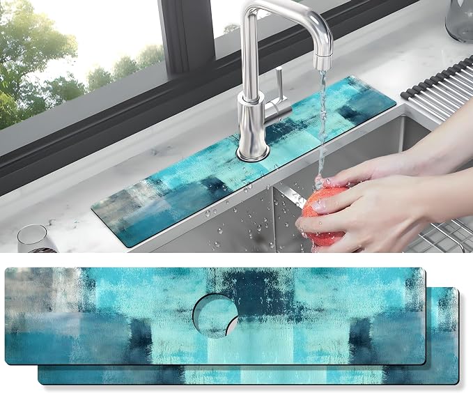 Kitchen Sink Splash Guard Faucet Mat -2 PC Super Absorbent Fast Drying Mat Sink Gadgets-Splash Guard Behind Faucet Drip Catcher for Kitchen, Bathroom,Sink Mat, Dish Drying Mat, Bathroom(23.5" X 5.5" ) by THIDEAPE