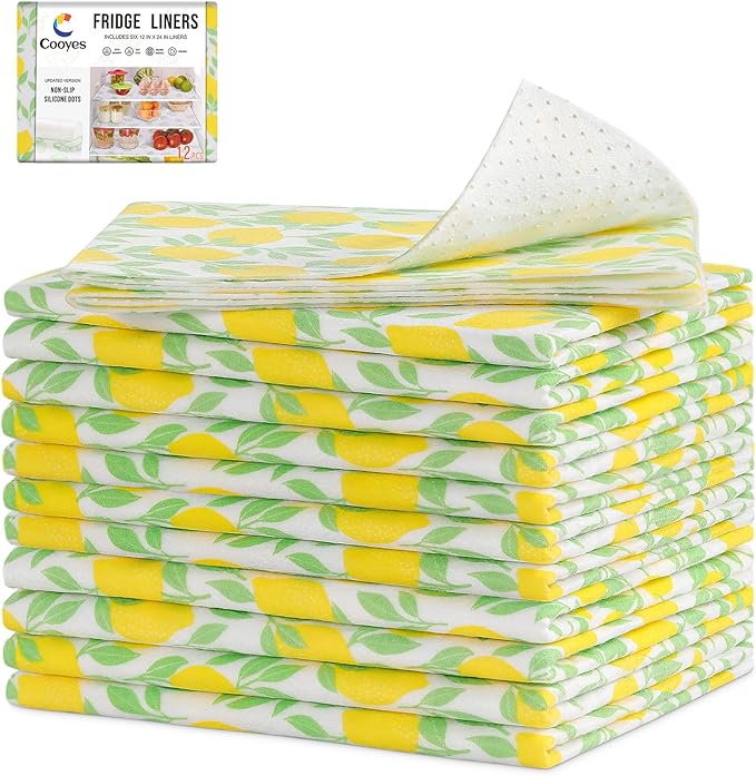 Cooyes 12 Pack Polyester Shelf Liners for Kitchen Cabinets, 17.7" × 24", Non-Slip Refrigerator Liners Machine Washable, Refrigerator Drawer Mats for Glass Shelves and Kitchen Cabinets by Cooyes