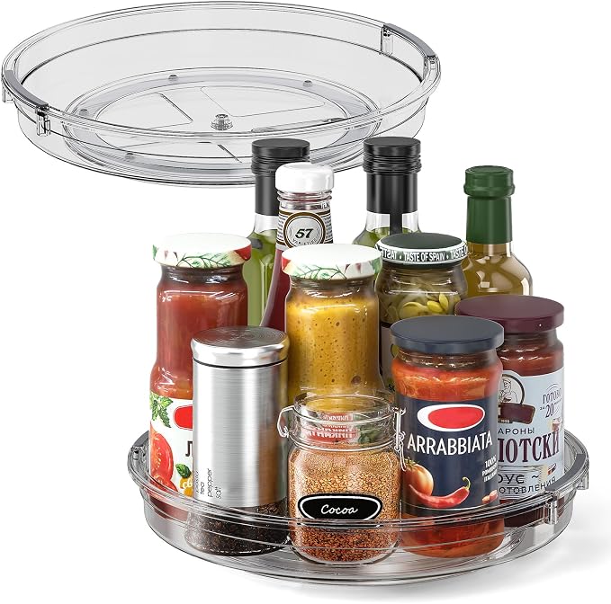 LAMU 2 Pack 10.6in Lazy Susan Organizer Turntable for Cabinet, Lazy Susan for Refrigerator Rotating Organizer for Fridge, Kitchen, Pantry, Countertop, Bathroom, Medicine Cabinet Organizer, Gray by YourHome-OrganizationHelper