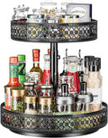 2 Tier Lazy Susan Organizer - Adjustable Rotating Spice Rack 12 inch | Floral Turntable Lazy Susan for Cabinet Pantry Kitchen Countertop Table Top Cupboard Bathroom Vanity Storage Metal Black by OVICAR