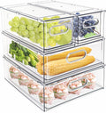 4 pack Stackable Refrigerator Organizer Bins Pull-Out Drawers for Fruit and Veggies Storage Organizer for Fridge Clear Drawer Containers with Handle Divided Organization for Produce Saver by MineSign