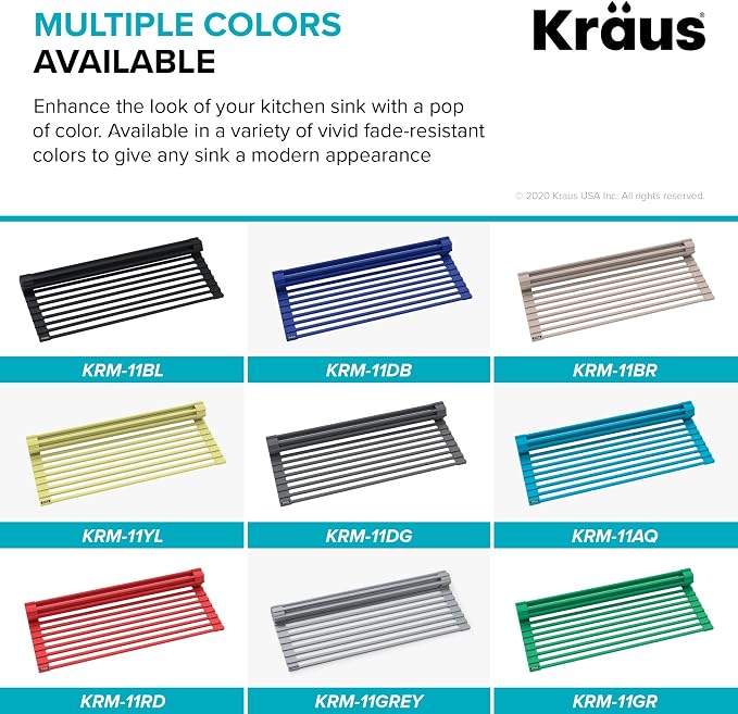 Kraus Multipurpose Workstation Sink Roll-Up Dish Drying Rack, Colander and Trivet in Black, KRM-11BL - Image 9