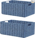 Wicker Storage Basket, Set of 2 Hand-Woven Paper Rope Wicker Basket, Small Storage Baskets for Organizing Toilet Paper, Foldable Large Cube Storage Organizer Bins for Shelves (Blue) by Vagusicc
