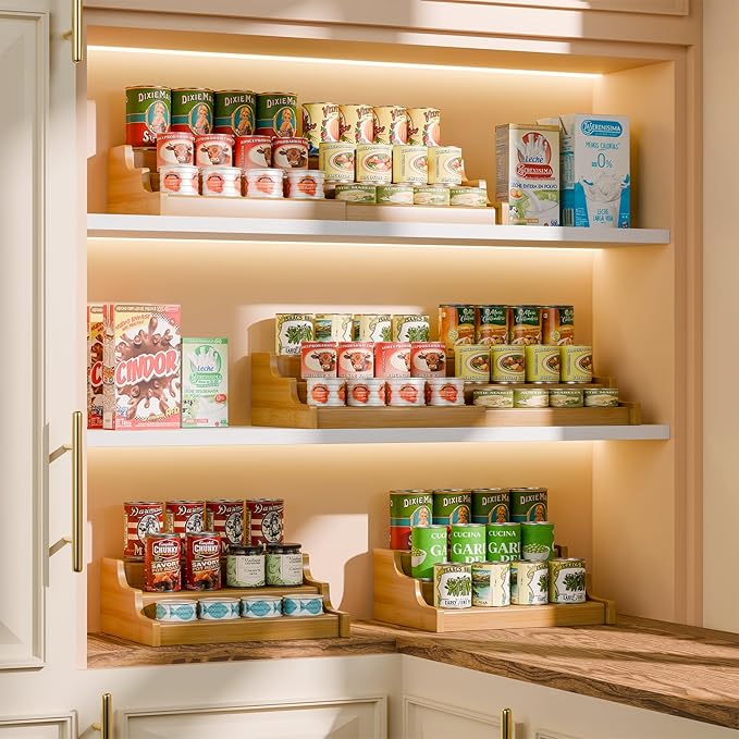 Simple Trending Expandable Bamboo Can Rack Organizer for Pantry, 3-Tier Adjustable Can Storage Holder Holds Up to 24 Cans, Canned Goods Storage Display for Cabinet, Countertop - Image 6