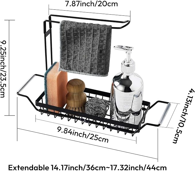 Over the Kitchen Sink Caddy Expandable (14.17-17.32 in) | Stainless Steel Anti-Slip Rustproof Sink Organizer Rack, Hanging Drying Holder for Sponges, Soap, Brushes, Dishcloths and Rag - Image 8