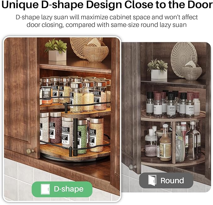 SNTD Lazy Susan Spice Rack Organizer for Cabinet, Wood, Vintage, 12 in | Rotating Turntable, Height Adjustable, Space-Saving D-Shape Design, Revolving Spice Storage for Kitchen Countertop Pantry - Image 4