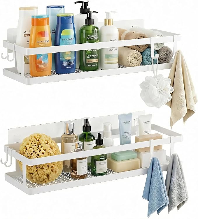 PUSDON 2-Pack 16.5" Extra Long Slim Shower Caddy, Adhesive Wall Mount Bathroom Organizer, Rustproof Open Frame Mesh Spice Rack for Kitchen, Holds 50LBS - White, Guardrail - Image 8