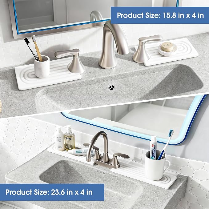 Kitchen Sink Faucet Mat, Water Absorbent Diatomite Stone Sink Tray, Diatomite Fast-Drying Faucet Mat, Prevents Moisture Buildup, Durable Protector for Bathroom Counter, White, 15.8" x 4" - Image 6