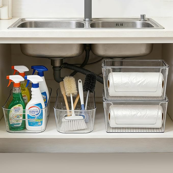 Tiawudi Set of 6 Clear Plastic Storage Bins, 2 Large Stackable Oraganizer with Open Front & Lid, 4 Small Storage Container for Pantry Organization, Multi-Use Organizer Bins for Home, Kitchen, Cabinet - Image 5