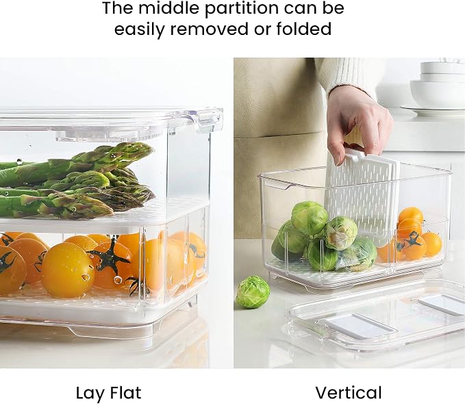Produce Saver with Lids, 2 Piece Fruit Vegetable Storage Container with Vents Stackable Fridge Drawers Organizer Salad Lettuce Keeper For Refrigerator,Bpa-free Fresh Keeper,5.7L&2.8L - Image 4