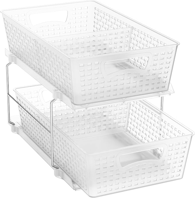 Simple Houseware 2 Tier Pull-Out Sliding Drawer Under Sink Storage, Clear | Great for Kitchen Bathroom Tray Shelf Organizer by SimpleHouseware