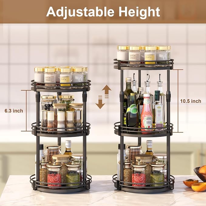 Across-star Lazy-Susan-Organizer-Spice-Rack, 3-Tier Rotating Spice Organizer for Cabinet Pantry, Seasoning Holder Shelf with Adjustable Height, Kitchen Counter Shelf Countertop Organzier - Image 4