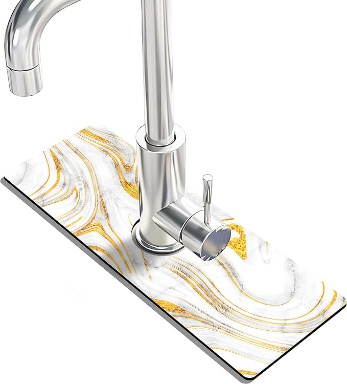 Kitchen Sink Splash Guard Faucet Mat Super Absorbent Fast Drying Mat Sink Gadgets Splash Guard Behind Faucet Drip Catcher for Kitchen (Marbling, 15x5.5in) by THIDEAPE