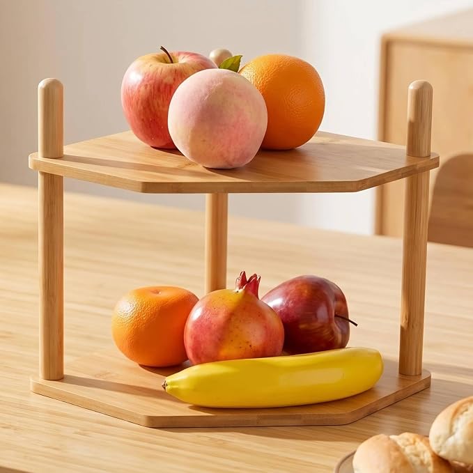 2-Tier Bamboo Corner Shelf,Kitchen Countertop Organizer,Corner Countertop Organizer Shelf, Coffee Bar Organizer,Coffee Bar Accessories,for Kitchen, Pantry, Organizers and Storage - Image 7