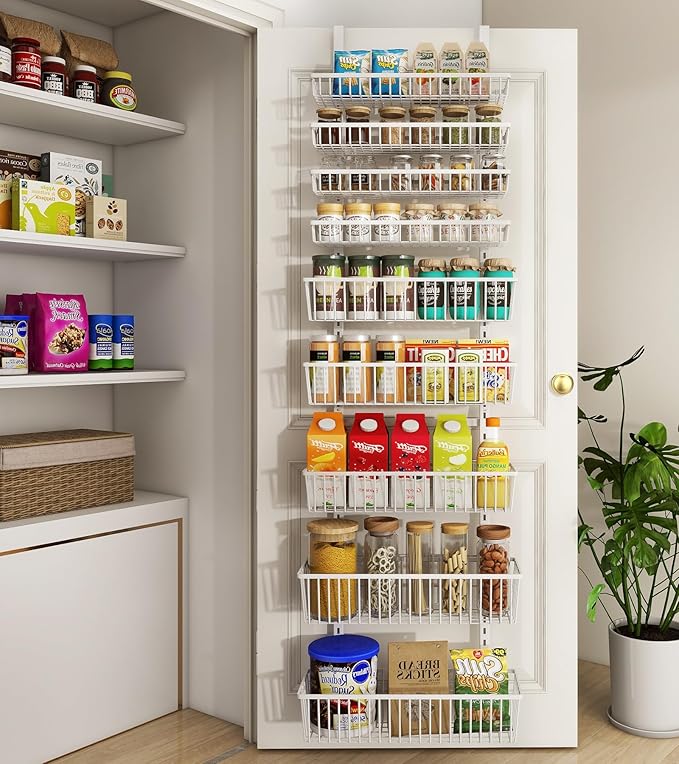 Mefirt White 9-Tier Over The Door Pantry Organizer, Pantry Organization | Pantry Hanging Organizers and Storage, Adjustable Heavy-Duty Metal for Home & Kitchen, Back of Door Seasoning Rack by Mefirt