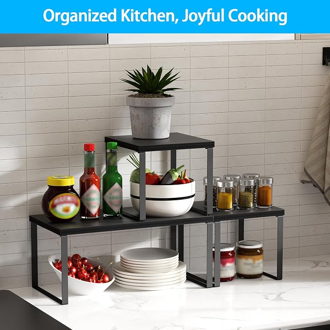 Golener Countertop Shelf, Kitchen Counter Organizer, Adjustable, Stackable | Kitchen Countertop Organizer, Spice Rack, 2-Tier Countertop Shelves, Corner Desk Shelf, Corner Counter Shelf, Classic Black - Image 3