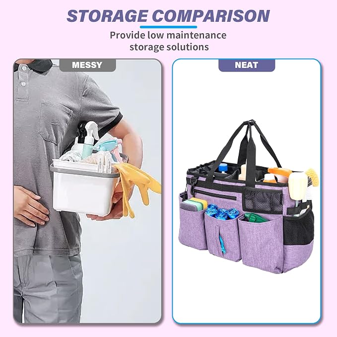 IBVIVIC Wearable Cleaning Caddy Bag for Cleaning Supplies, Purple | Cleaning Organizer Tote Bag with Handle & Shoulder Straps Kitchen Cleaning Supplies Storage Bag for Cleaners & Housekeepers - Image 3