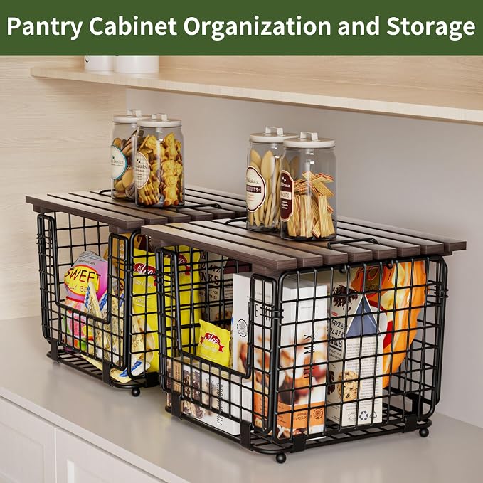 2 Pack Stackable Potato Onion Bins, Pantry Organizers and Storage | Wire Basket with Breathable Design for Garlic Fruits Vegetables Storage, Kitchen Counter Organizer - Image 2