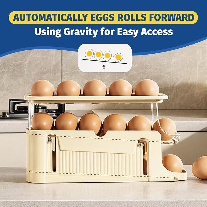 Adjustable Egg Holder for Fridge, Space Saving Egg Organizer Container, Automatic Rolling Egg Dispenser for Refrigerator, Clear Tray for Kitchen Countertop, Home, RV and Dorm Room - Image 4