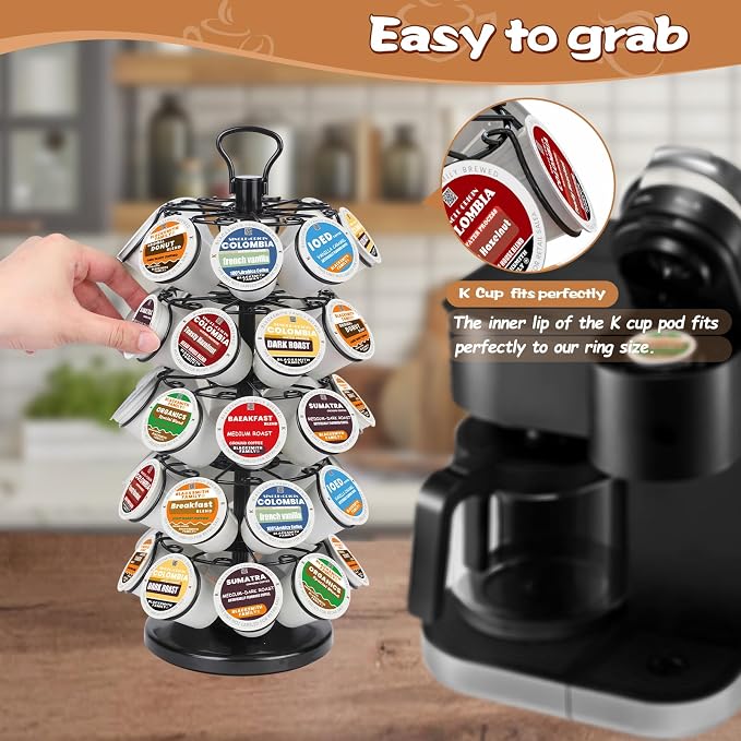 K Cup Holder 40 Pods Capacity, Coffee Pods Holder Storage Organizer Stand | K Cup Carousel, 360°Rotating K Cup Organizer, Easy-Grip Top Handle,Space-Saving for Countertop, K Cups Holder Easy Assembly - Image 5