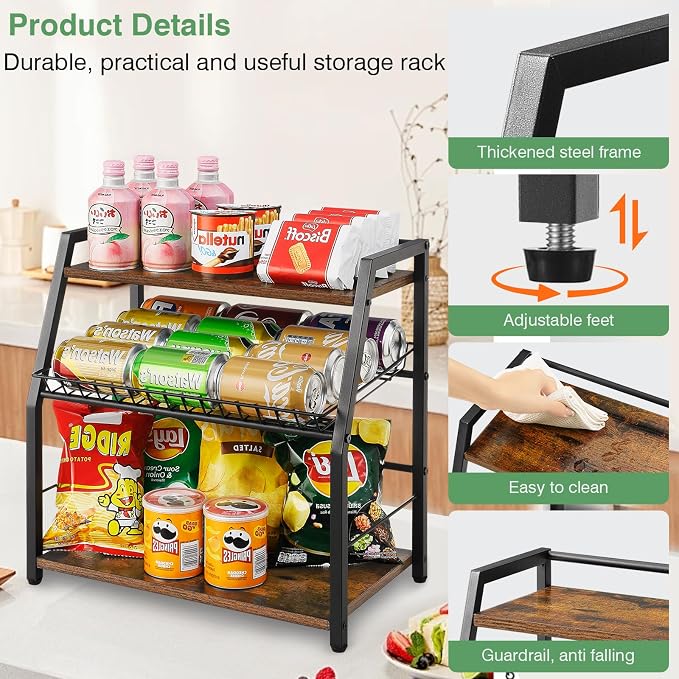 Kitchen Countertop Organizer, Snack Organizer Candy Display Stand Coffee Station Organizer, 3 Tier Wooden Counter Storage for Soda Cans Condiment Tea, for Pantry Office Bathroom, Black - Image 5