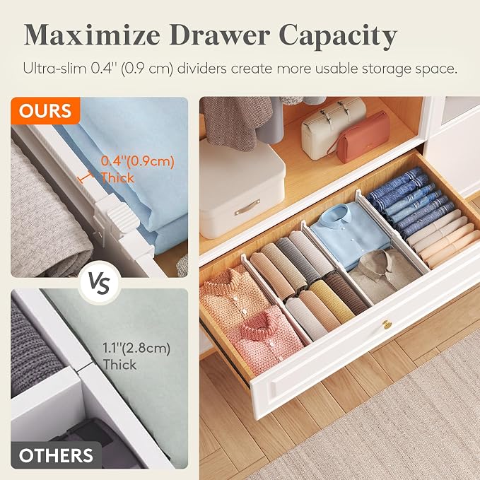 Lifewit 5" Tall Drawer Dividers, Adjustable Deep Drawer Organizer Clothes | 11.5"-18.5" Expandable Plastic Separators for Dresser, Kitchen, Cabinet, Nursery, Office, Socks & Underwear Storage, 8 Pack - Image 7