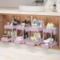 4-Pack 2-Tier Under Sink Organizer with Pull Out Drawers | Multi-use kitchen & bathroom storage. Includes hanging hooks and cups. Pink, space-saving cabinet design. 14.8 Inch by Sevenblue