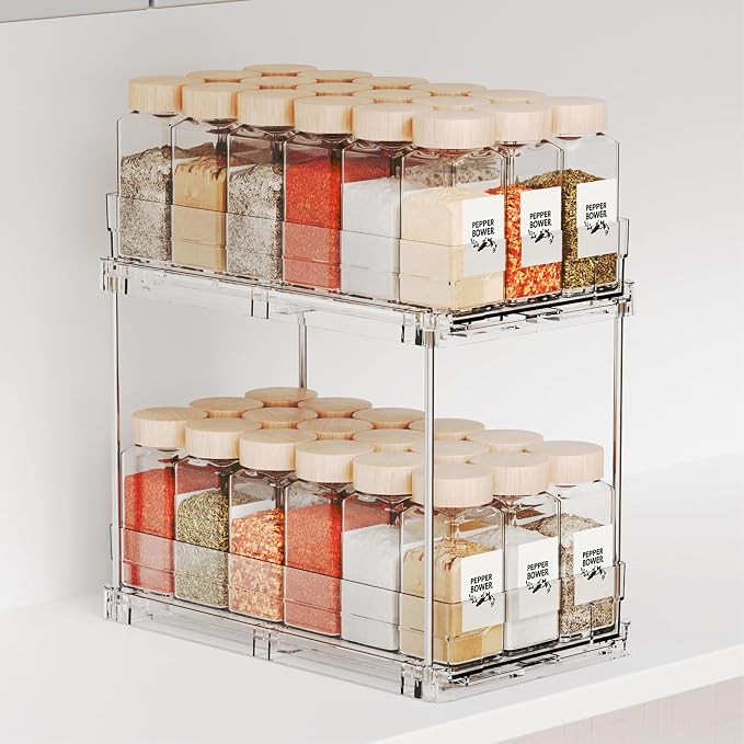 2 Tier Vertical Spice Rack Pull Out,10.4'' Deep Narrow Slide Out Spice Rack Organizer for Inside Cabinets,Kitchen,Pantry,Cupboard Seasoning,Can,Jar Organizer and Medicine Cabinet Storage by Yieach
